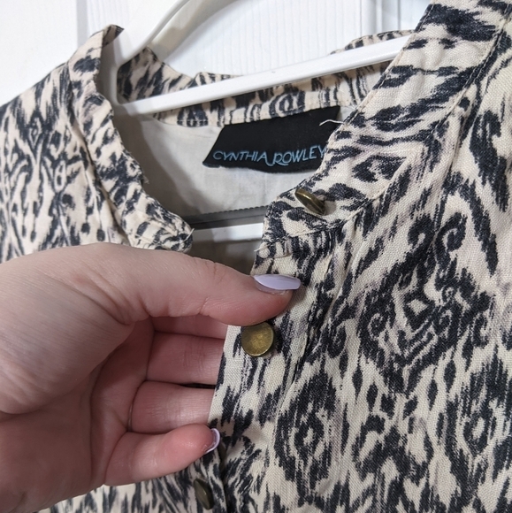 Like-New 100% Linen Cynthia Rowley Bohemian Printed Sleeveless Dress Size 6 - Picture 4 of 7